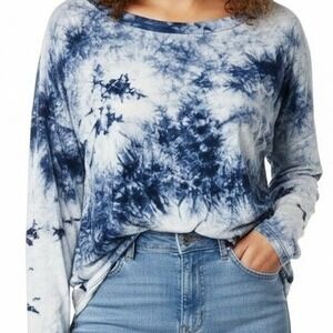 Lulus blue tie dye long sleeve top womens L boho casual soft knit made in USA